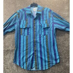 Vintage Western Plains Trading Co Shirt Mens Brushpopper Aztec Button Up L Large